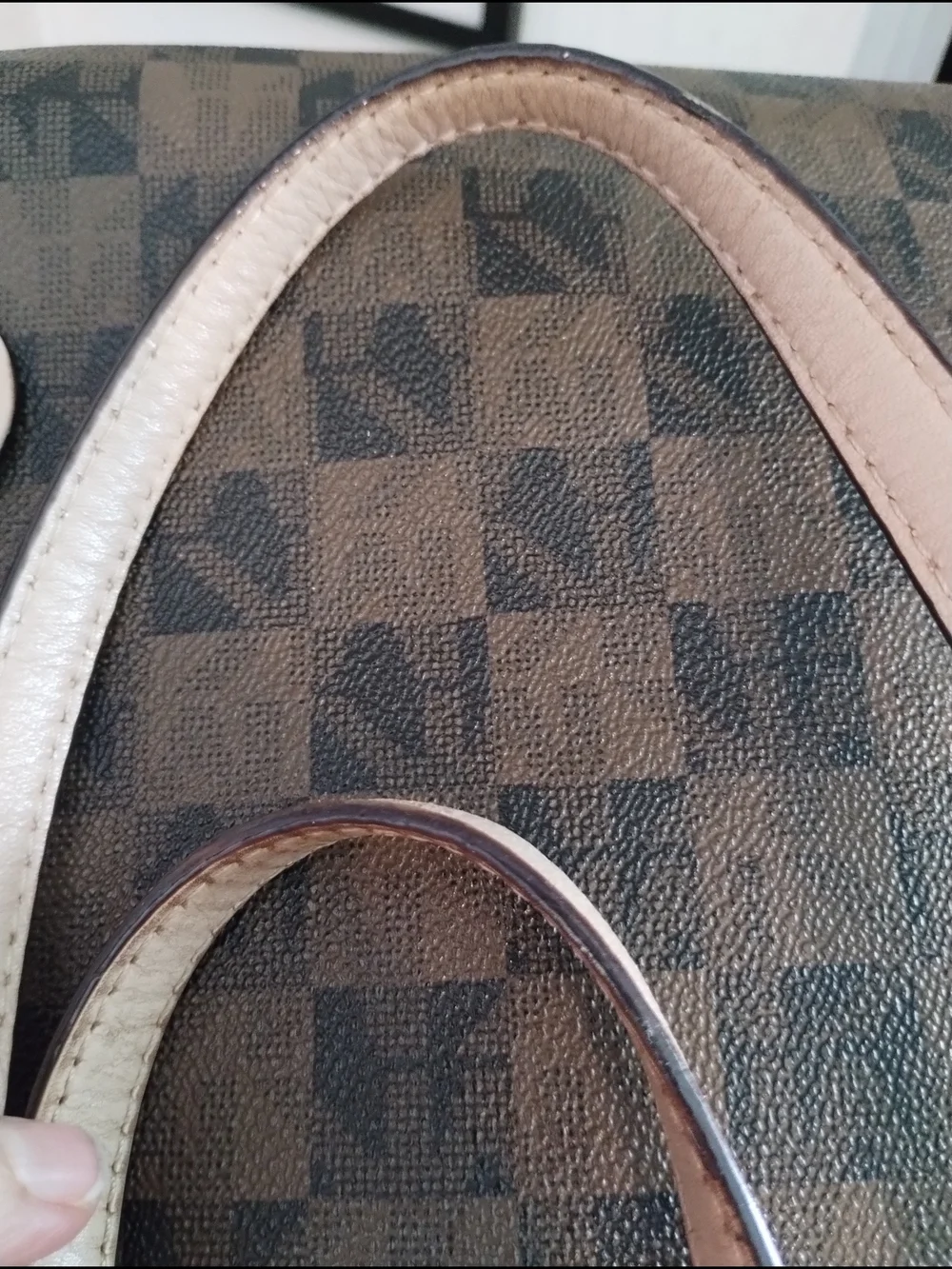 Michael Kors Rare Monogram Checkered Tote Bag with Beige Trim